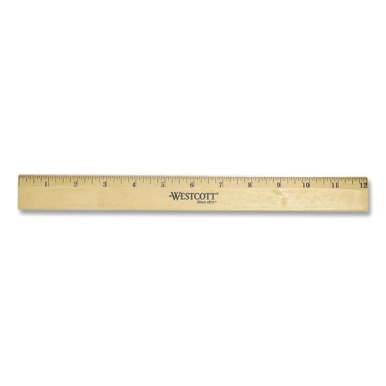 Beveled Wood Ruler, Standard, 12" Long, Natural Hardwood, 12/pack