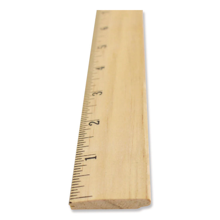 Beveled Wood Ruler, Standard, 12" Long, Natural Hardwood, 12/pack