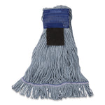 Medium Blue Looped-End Mop, Cotton, 36 x 6 x 3, Blue