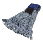 Medium Blue Looped-End Mop, Cotton, 36 x 6 x 3, Blue