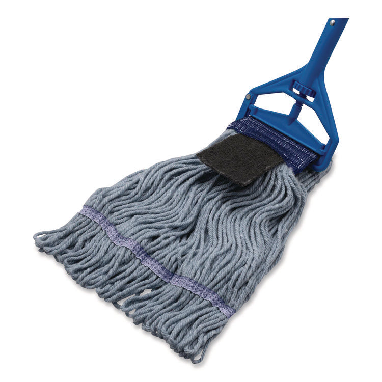 Medium Blue Looped-End Mop, Cotton, 36 x 6 x 3, Blue