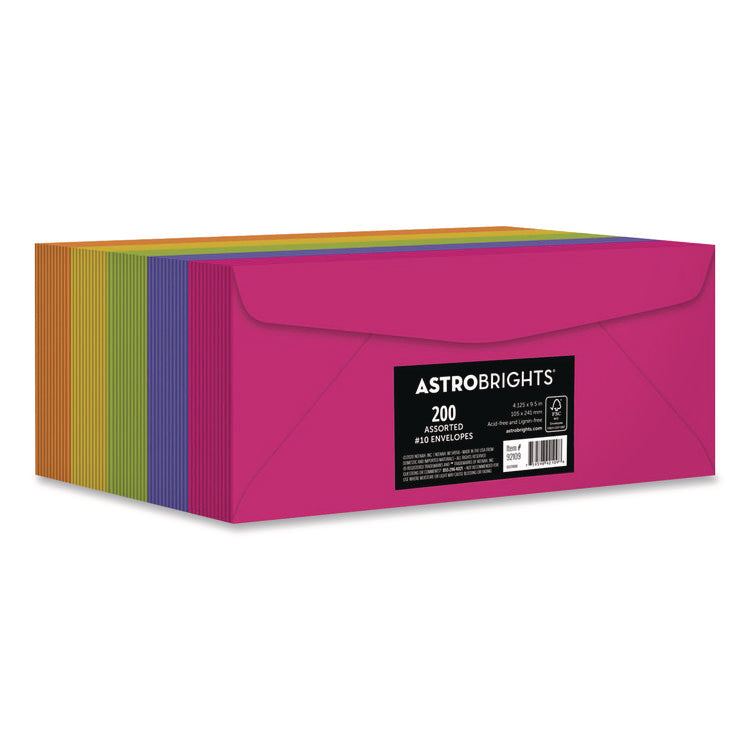Bulk Envelopes, #10, Bankers Flap, Gummed Closure, Assorted Colors, 200/Pack
