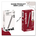 VISION Rollerball Pen, Stick, Fine 0.7 mm, Black Ink, Silver/Black/Clear Barrel, Dozen