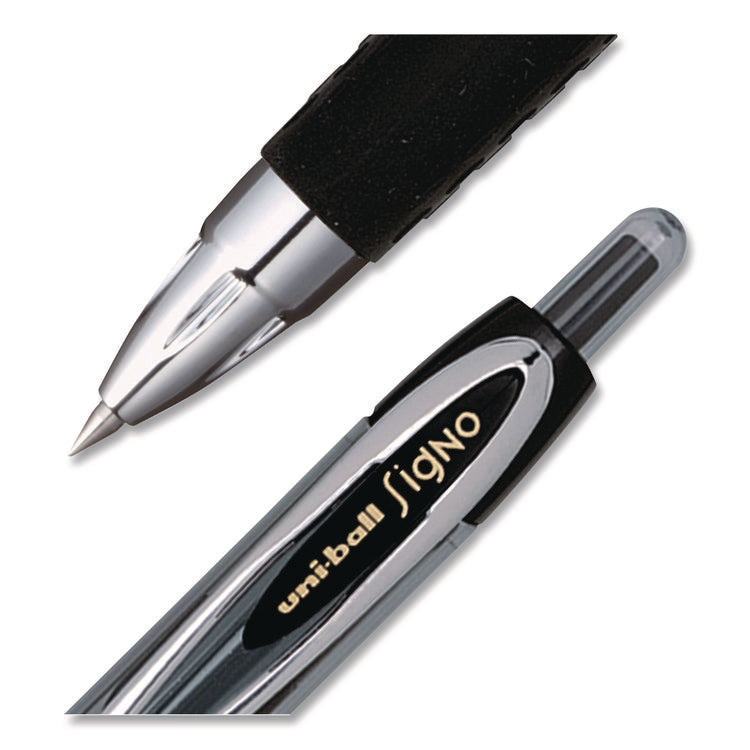 Signo 207 Gel Pen, Retractable, Fine 0.5 mm, Black Ink, Smoke/Black Barrel, Dozen