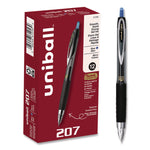 Signo 207 Gel Pen, Retractable, Fine 0.5 mm, Blue Ink, Smoke/Black/Blue Barrel, Dozen