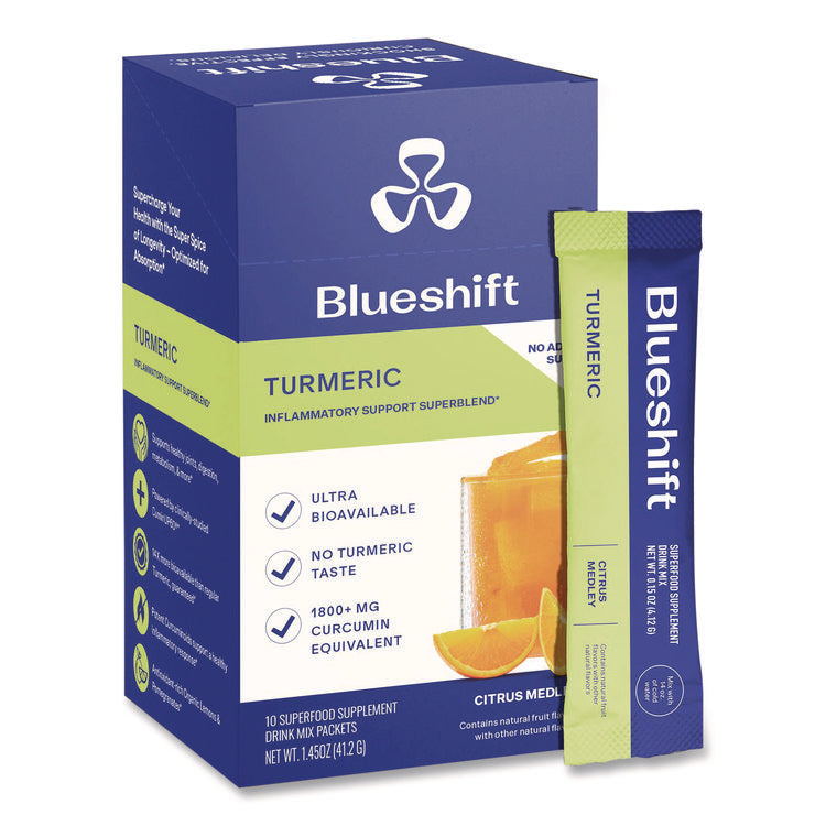 Turmeric Citrus Medley Drink Mix, Citrus Medley Flavor, 0.16 oz Packets, 10/Pack, 2 Packs/Carton