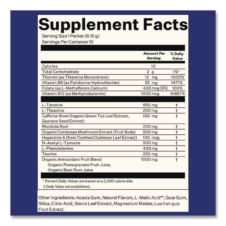Energy and Focus Forest Berry Drink Mix, 0.24 oz Packets, 10/Pack, 2 Packs/Carton
