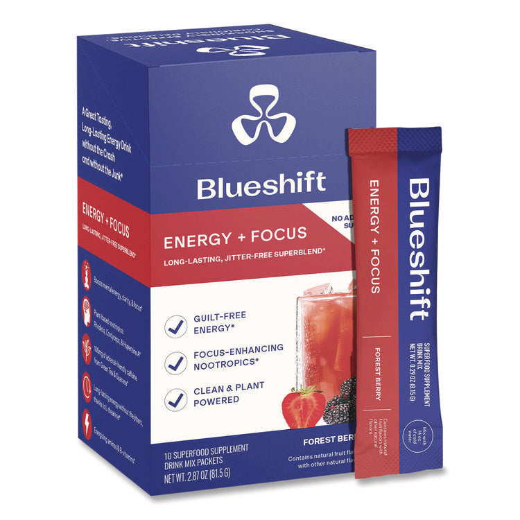 Energy and Focus Forest Berry Drink Mix, 0.24 oz Packets, 10/Pack, 2 Packs/Carton