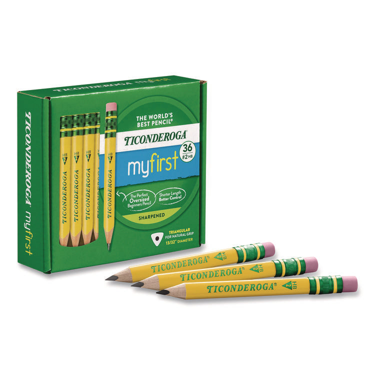 My First Short Pencil with Eraser, 3.6 mm, HB (#2), Black Lead/Yellow Barrel, 36/Pack