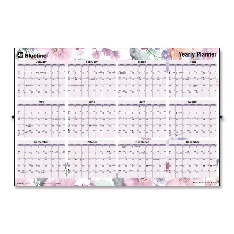Yearly Laminated Wall Calendar, Tropical Watercolor Artwork, 36 x 24, White/Sand/Orange Sheets, 12-Month (Jan-Dec): 2025
