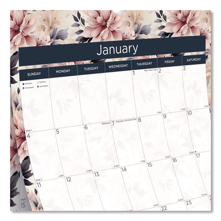 12-Month Colorful Wall Calendar, Floral Artwork, 12 x 17, White Sheets, 12-Month (Jan to Dec): 2025