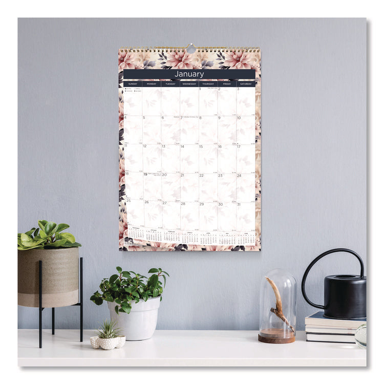 12-Month Colorful Wall Calendar, Floral Artwork, 12 x 17, White Sheets, 12-Month (Jan to Dec): 2025