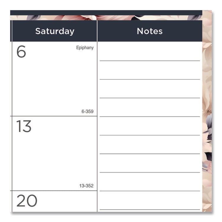 Monthly Desk Pad Calendar, Floral Artwork, 22 x 17, Black Binding, Clear Corners, 12-Month (Jan-Dec): 2025