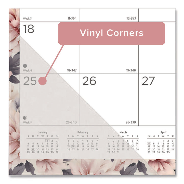 Monthly Desk Pad Calendar, Floral Artwork, 22 x 17, Black Binding, Clear Corners, 12-Month (Jan-Dec): 2025