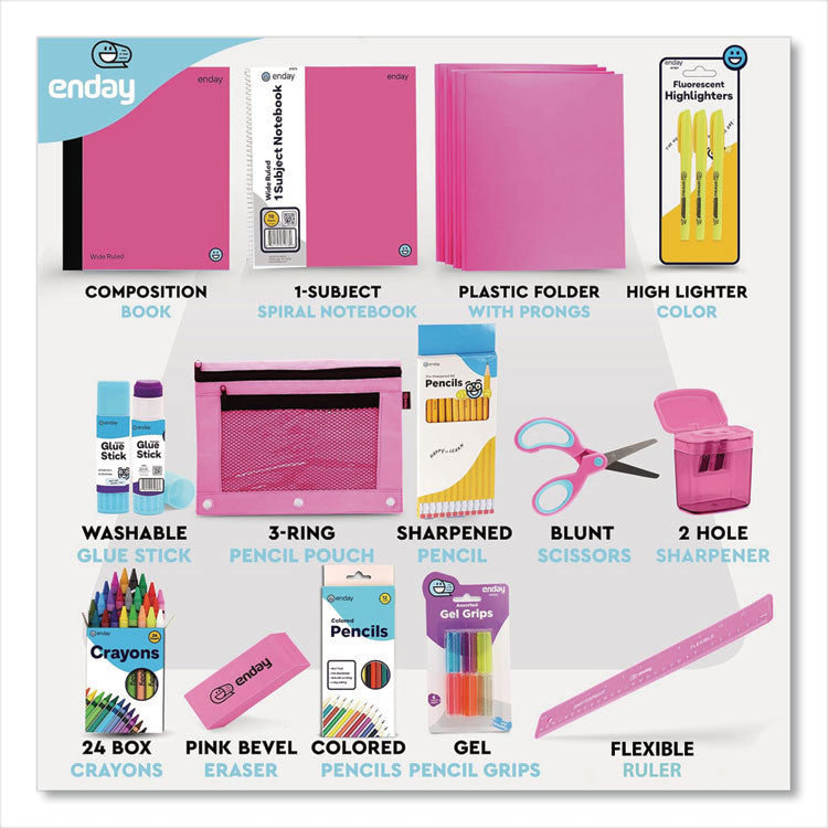 Back to School Supplies Kit for Grades K-5, Pink