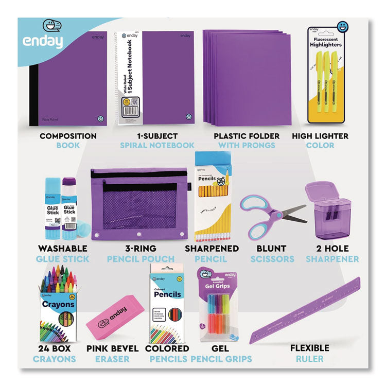 Back to School Supplies Kit for Grades K-5, Purple