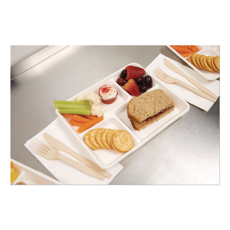 Compostable Fiber Blend School Lunch Tray, 10 x 8 x 1, White, 240/Carton