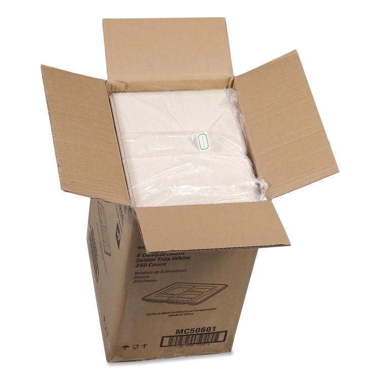 Compostable Fiber Blend School Lunch Tray, Heavy Duty, 8 x 12 x 1, White, 250/Carton