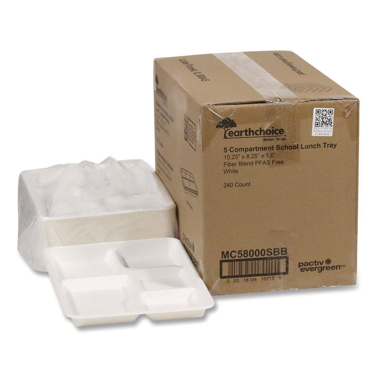 Compostable Fiber Blend School Lunch Tray, 10 x 8 x 1, White, 240/Carton