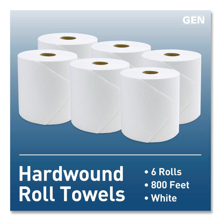 Hardwound Roll Towels, 1-Ply, 8" x 800 ft, White, 6 Rolls/Carton