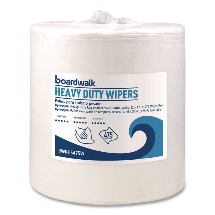 Hydrospun Wipers, Heavy Duty, 12 x 12, White, 475/Roll