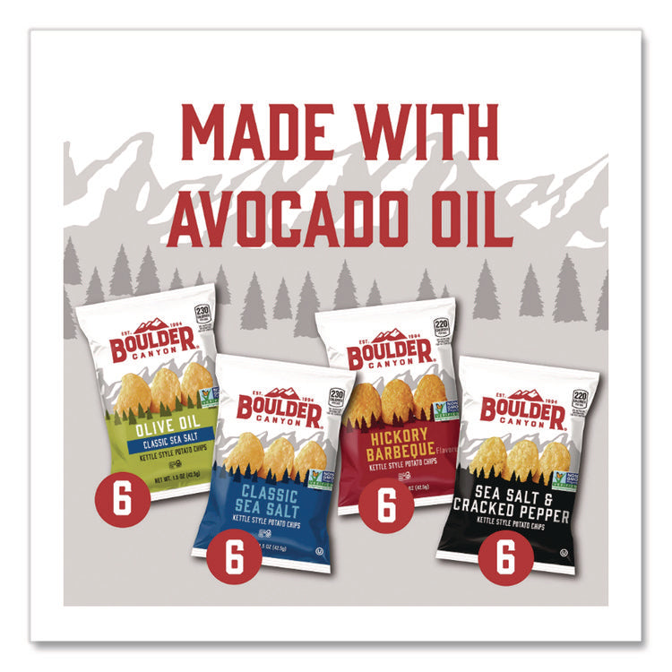 Chips Variety Pack, Hickory Barbeque, Sea Salt, Sea Salt and Cracked Pepper, Olive Oil, 1.5 oz, 24/Carton