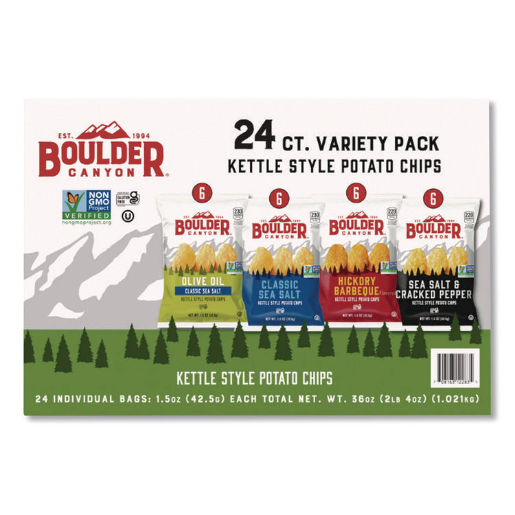 Chips Variety Pack, Hickory Barbeque, Sea Salt, Sea Salt and Cracked Pepper, Olive Oil, 1.5 oz, 24/Carton