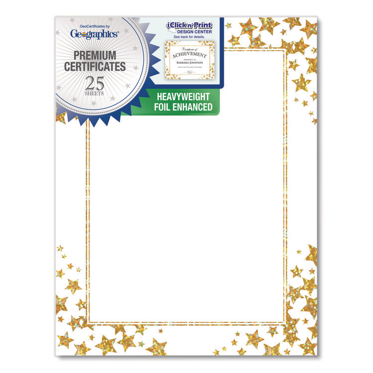 Award Certificates, 8.5 x 11, White with Gold/White Star Border, 25/Pack