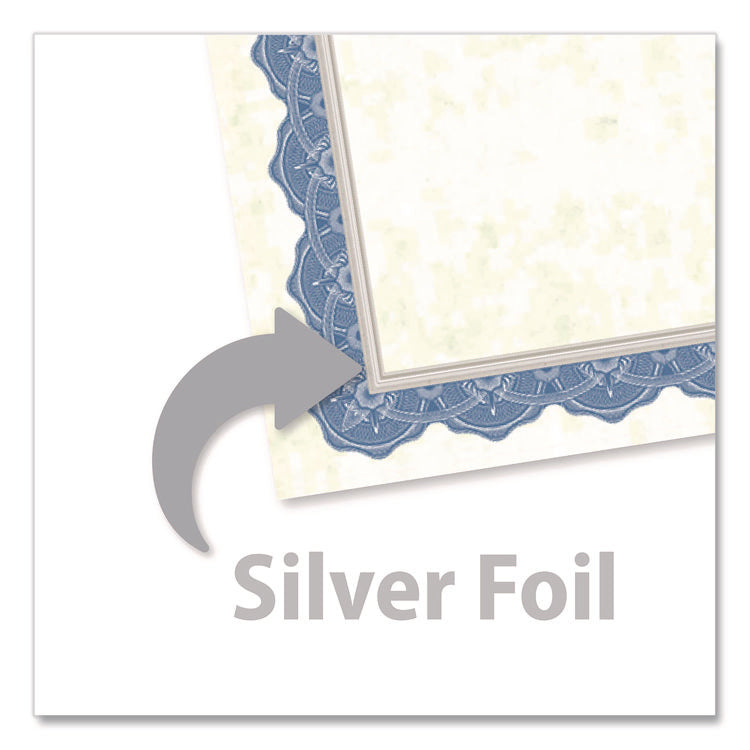 Award Certificates, 8.5 x 11, Natural with Braided Blue/Silver Border, 15/Pack