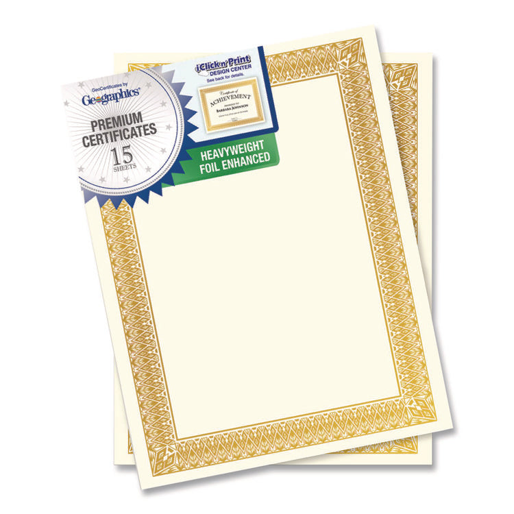 Award Certificates, 8.5 x 11, Ivory with Elegant Gold Border, 15/Pack