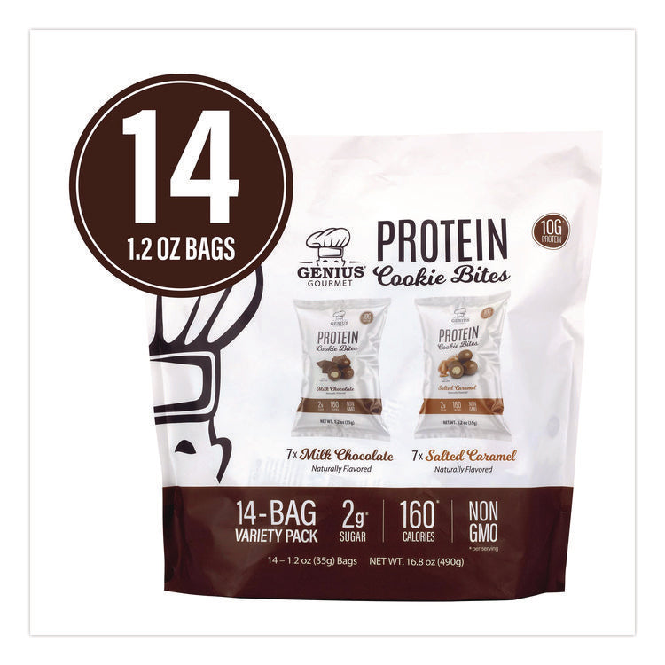 Protein Cookie Bites Variety Pack, Salted Caramel and Milk Chocolate, 1.2 oz Bag, 14/Box