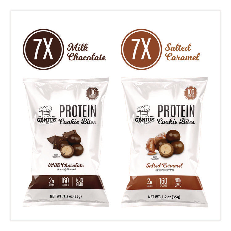 Protein Cookie Bites Variety Pack, Salted Caramel and Milk Chocolate, 1.2 oz Bag, 14/Box