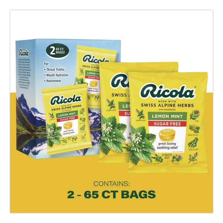 Sugar-Free Lemon Mint Herb Throat Drops, 65/Bag, 2 Bags/Pack