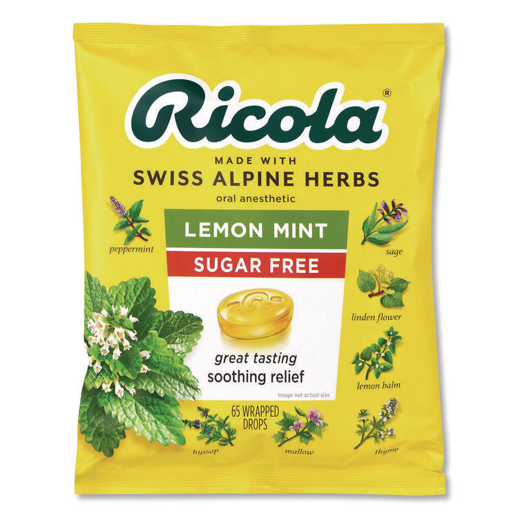 Sugar-Free Lemon Mint Herb Throat Drops, 65/Bag, 2 Bags/Pack