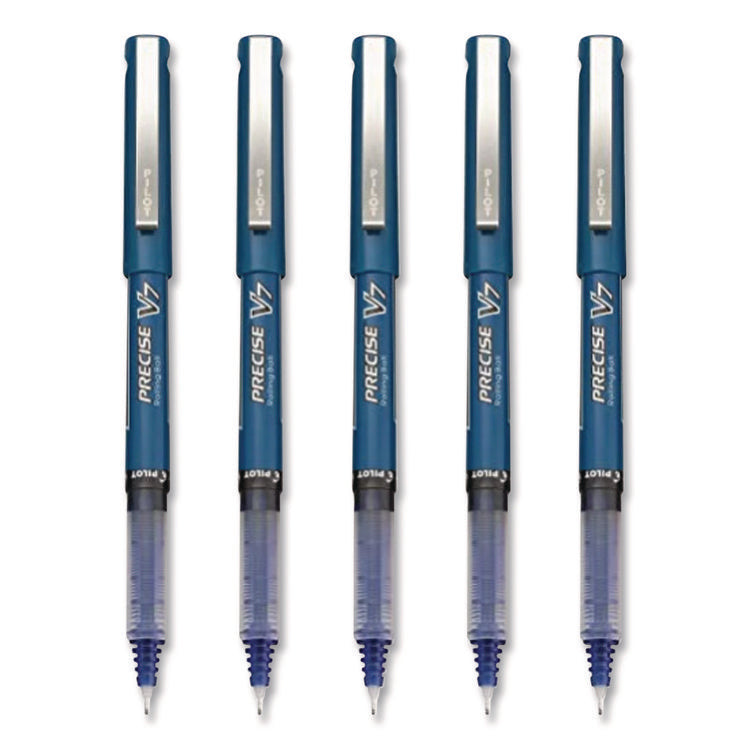 Precise V7 Rollerball Pen, Stick, Fine 0.7 mm, Blue Ink, Blue/Clear Barrel, 5/Pack