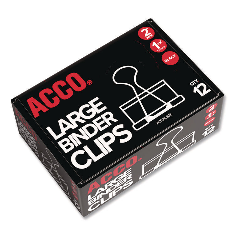 Binder Clips, Large, Black/silver, Dozen
