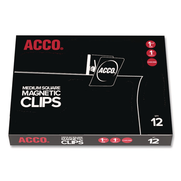 Magnetic Clip, 1" Jaw Capacity, Silver, 12/Pack