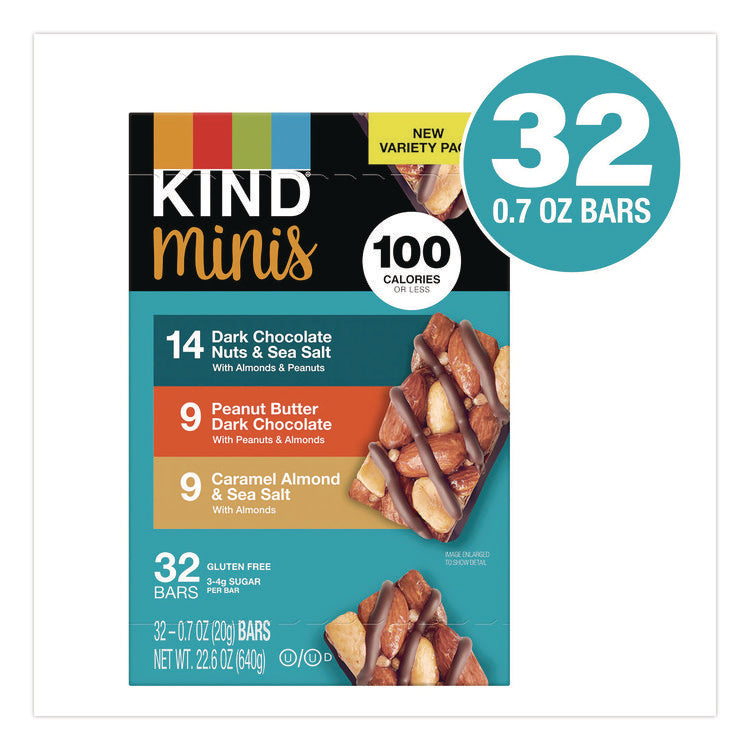 Minis, Dark Chocolate Nuts Sea Salt/Caramel Almond Nuts Sea Salt, 0.7 oz Bar, 32 Bars/Carton