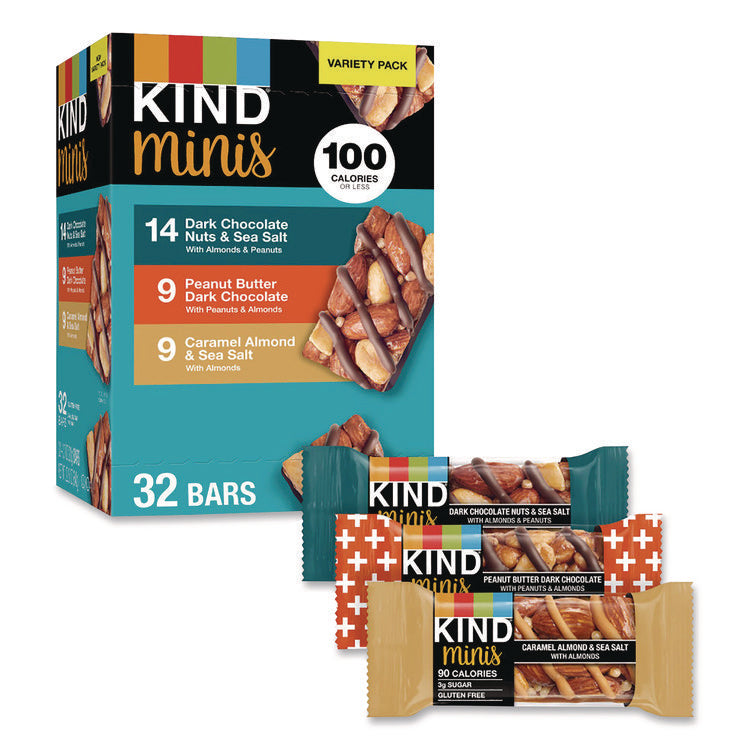 Minis, Dark Chocolate Nuts Sea Salt/Caramel Almond Nuts Sea Salt, 0.7 oz Bar, 32 Bars/Carton