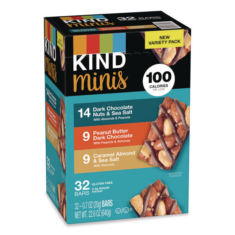 Minis, Dark Chocolate Nuts Sea Salt/Caramel Almond Nuts Sea Salt, 0.7 oz Bar, 32 Bars/Carton