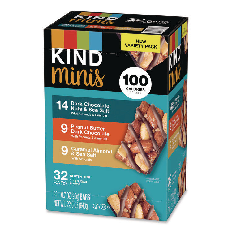 Minis, Dark Chocolate Nuts Sea Salt/Caramel Almond Nuts Sea Salt, 0.7 oz Bar, 32 Bars/Carton