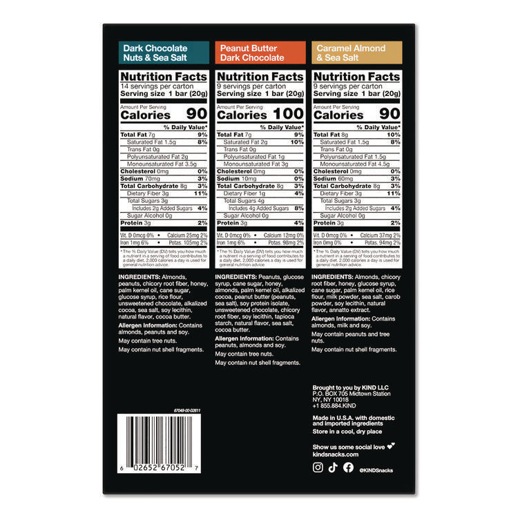 Minis, Dark Chocolate Nuts Sea Salt/Caramel Almond Nuts Sea Salt, 0.7 oz Bar, 32 Bars/Carton
