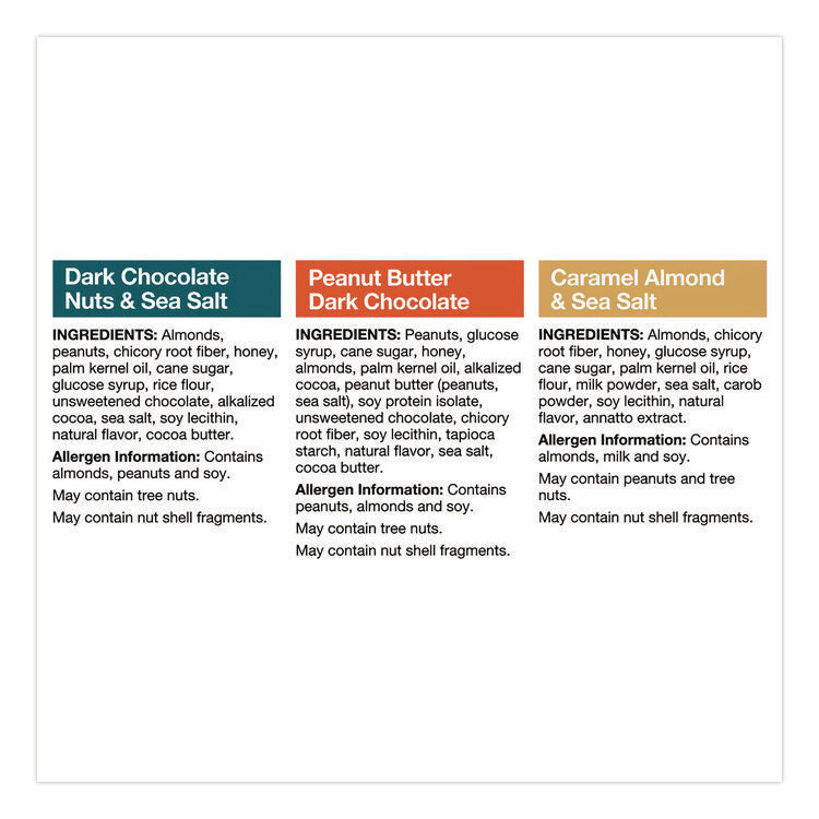 Minis, Dark Chocolate Nuts Sea Salt/Caramel Almond Nuts Sea Salt, 0.7 oz Bar, 32 Bars/Carton