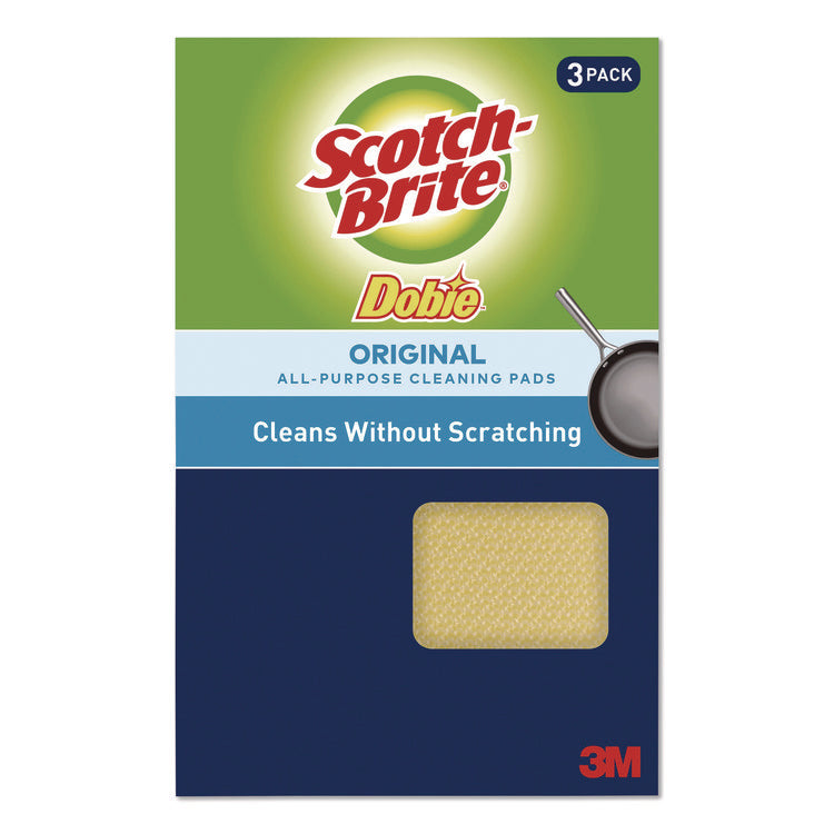 Dobie All-Purpose Cleaning Pad, 4.3 x 2.6, 0.5" Thick, Yellow, 3/Pack, 8 Packs/Carton