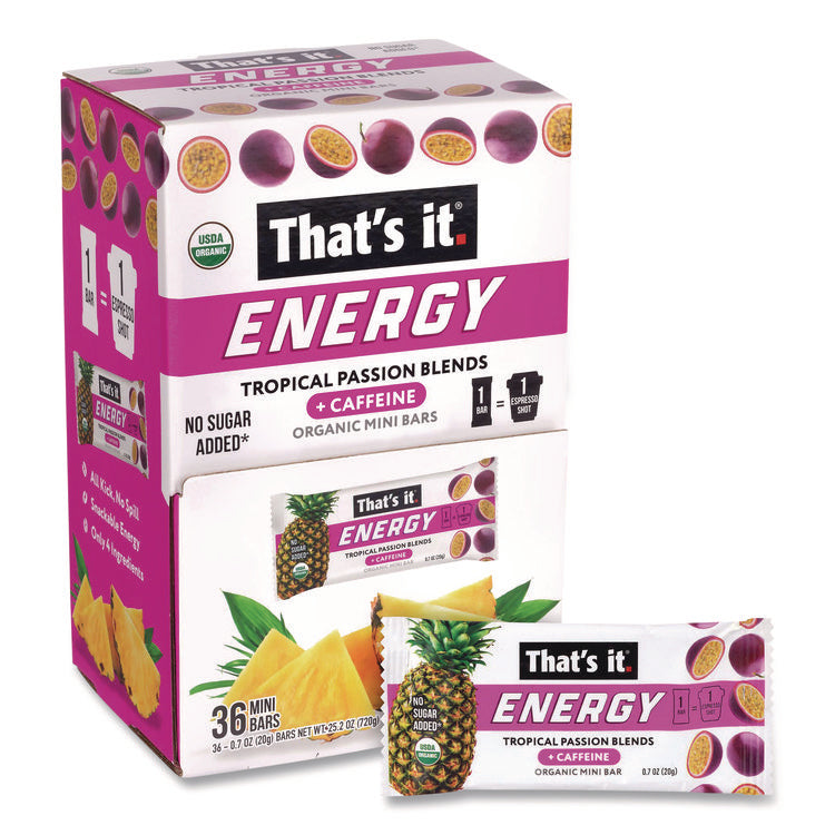 Organic Energy Bars, Tropical Passion Blend, 0.7 oz Bar, 36/Box