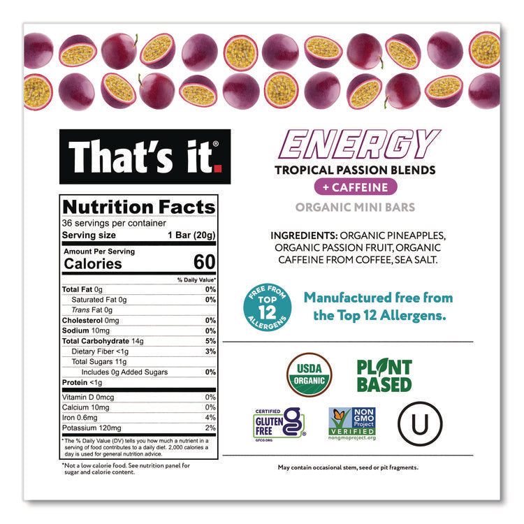 Organic Energy Bars, Tropical Passion Blend, 0.7 oz Bar, 36/Box
