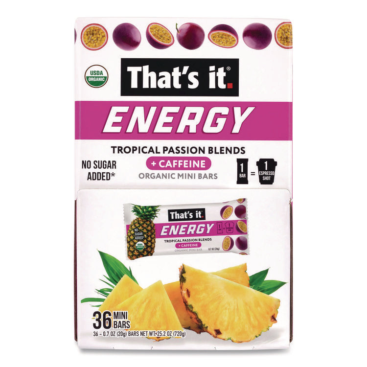 Organic Energy Bars, Tropical Passion Blend, 0.7 oz Bar, 36/Box
