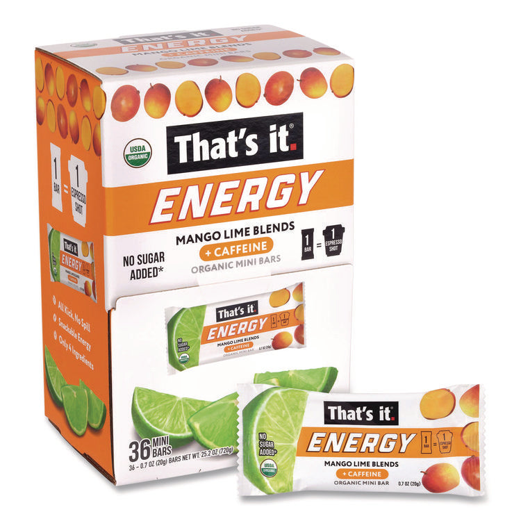 Organic Energy Bars, Mango Lime, 0.7 oz Bar, 36/Box