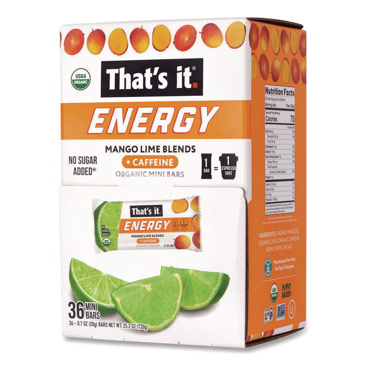 Organic Energy Bars, Mango Lime, 0.7 oz Bar, 36/Box