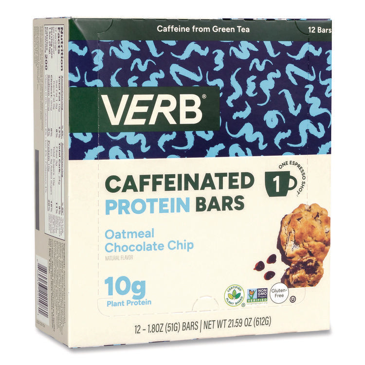 Caffeinated Protein Bar, Oatmeal Chocolate Chip, 1.8 oz Bar, 12/Box